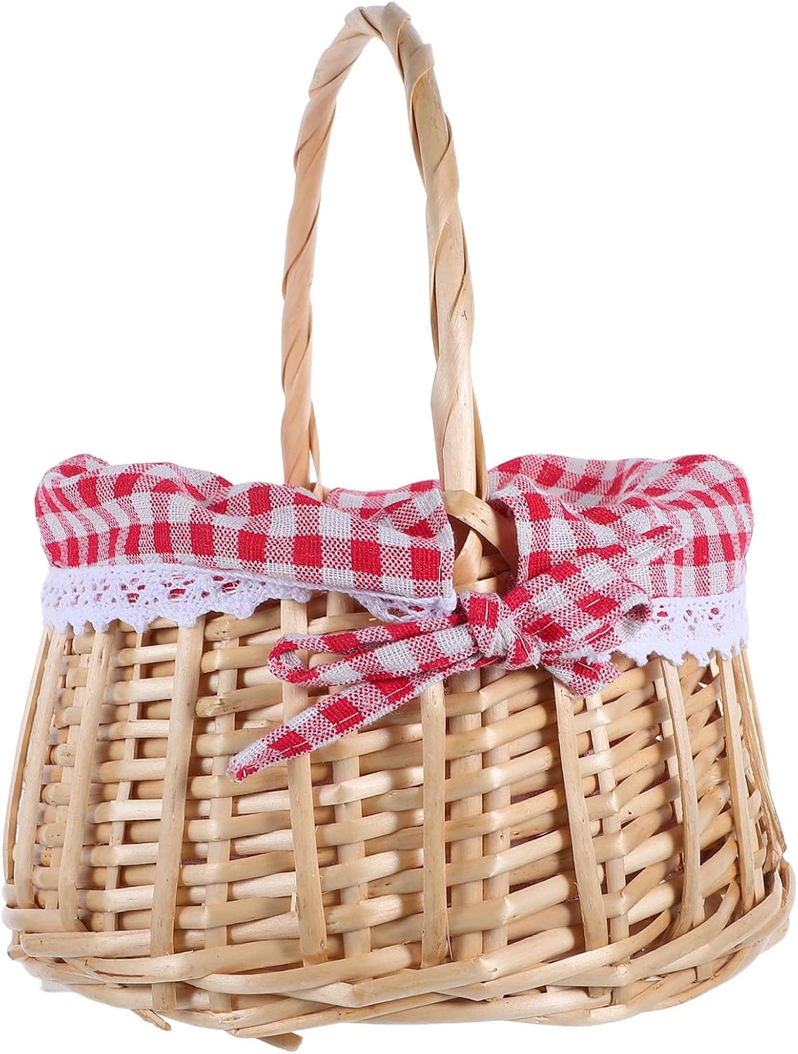Hand Woven Wicker Picnic Basket with Liner and Handle 27cm