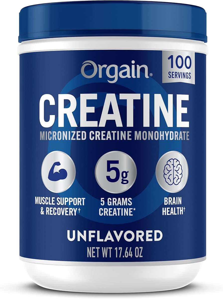 Orgain Creatine Monohydrate Micronized Powder, 100 Servings, Unflavored, Supports Muscle Growth, Post Workout Recovery and Brain Health, No Artificial Additives, for Men & Women, Vegan : Everything Else