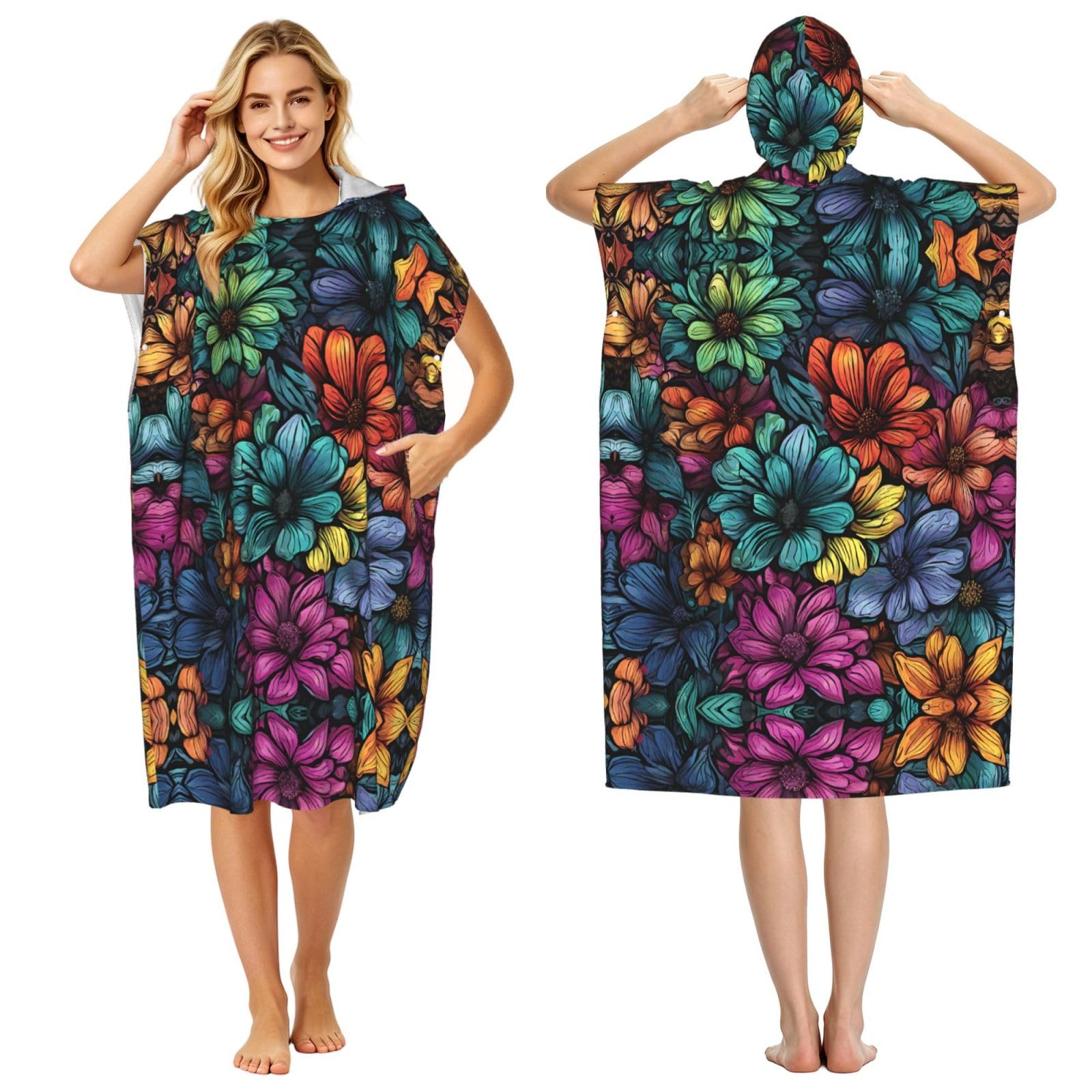 Poncho serviette de plage adulte microfibre léger avec grande capuche