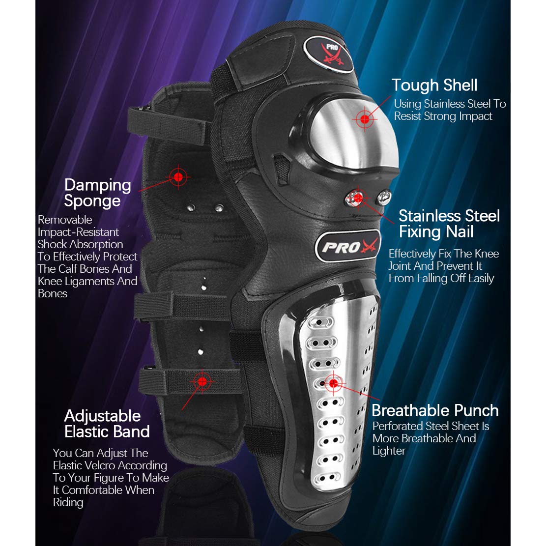 AKT PRO Ginocchiere per Moto Supporto per Gomito Set da 4 Pezzi Equipaggiamento Protettivo di Protezione da Corsa per Ciclismo in Acciaio Inossidabile Attrezzatura da Motocross