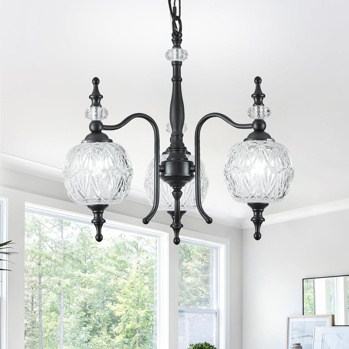 3-Light Black Pendant Light Fixtures, Modern Chandeliers for Kitchen Island Antique Kitchen Island Pendant Light for Farmhouse Living Room Bedroom Hotel