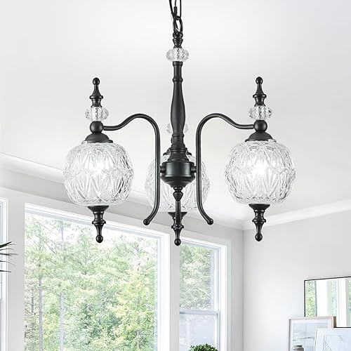 Miniatura 7 de Lámparas colgantes negras de 3 luces, candelabros modernos para isla de cocina, lámpara colgante antigua para casa de campo, sala de estar,
