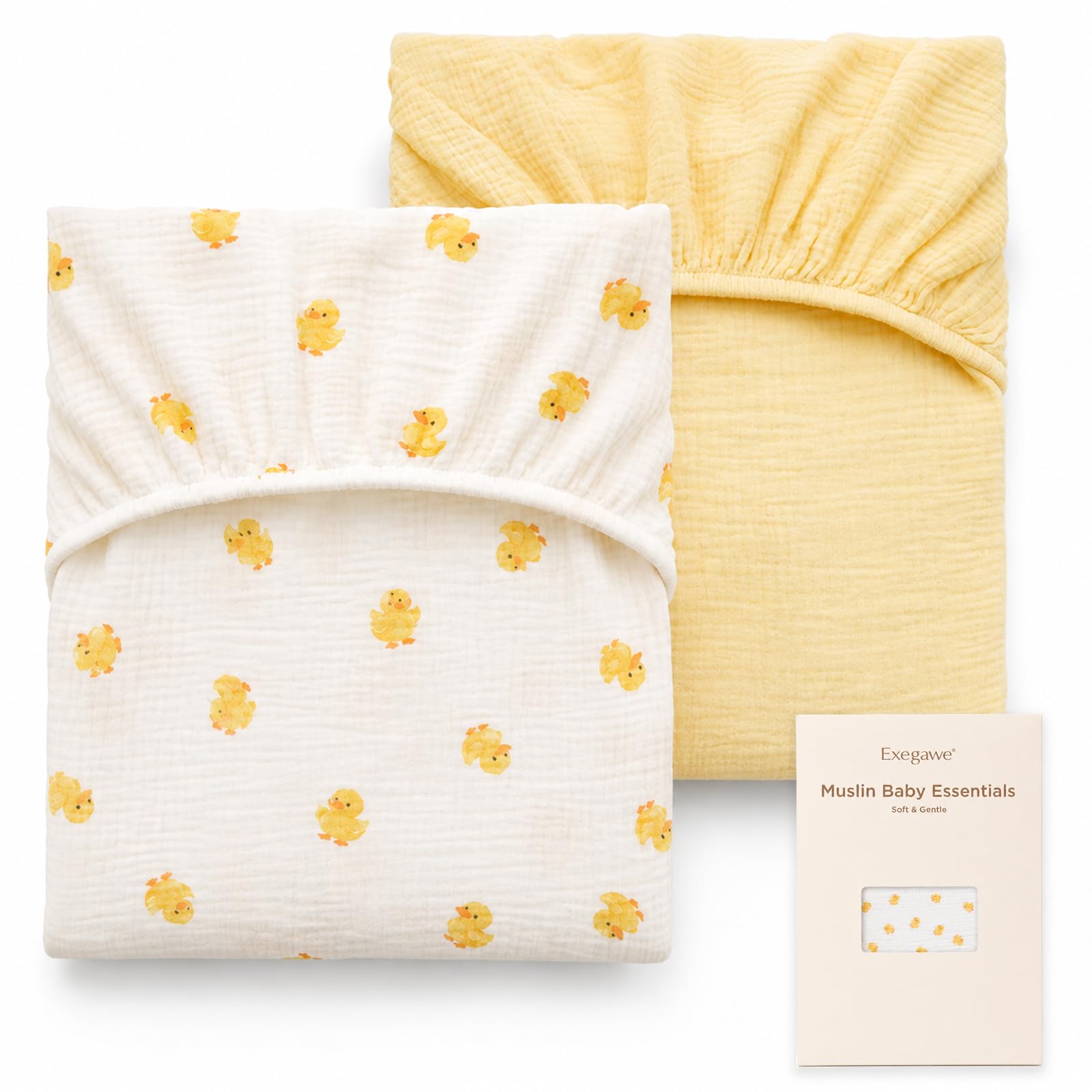 Exegawe Muslin Cotton Cot Fitted Sheets for Baby 60x120cm, 2-Pack(Duck Set)
