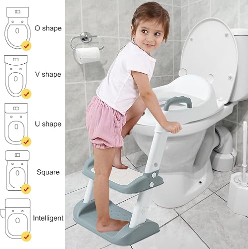 Miniatura 5 de MorTime Asiento de entrenamiento para ir al baño con escalera, inodoro plegable para niños, inodoro de altura ajustable con almohadilla suave