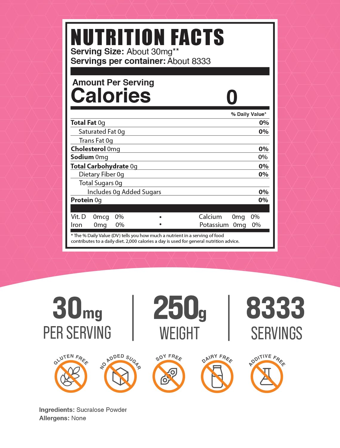 BulkSupplements.com Sucralose Powder - Sugar Alternative - Zero Calorie Sweetener - Artificial Sweeteners - Keto Sweetener (250 Grams)