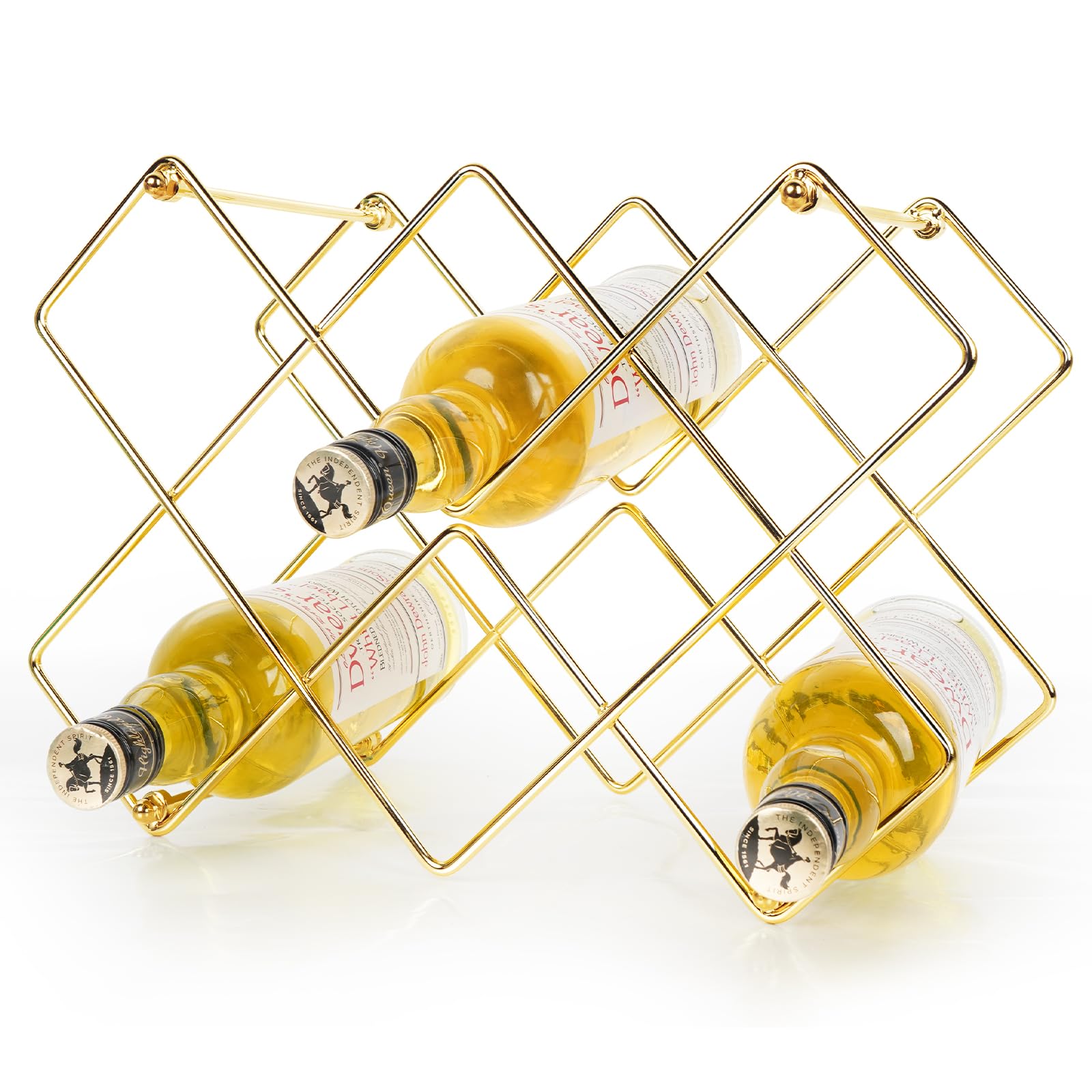 Estante para vino, metal dorado moderno independiente, estante de almacenamiento de vino, estantes de vino para encimera, despensa, estante para botellas de vino de cocina (10 botellas)