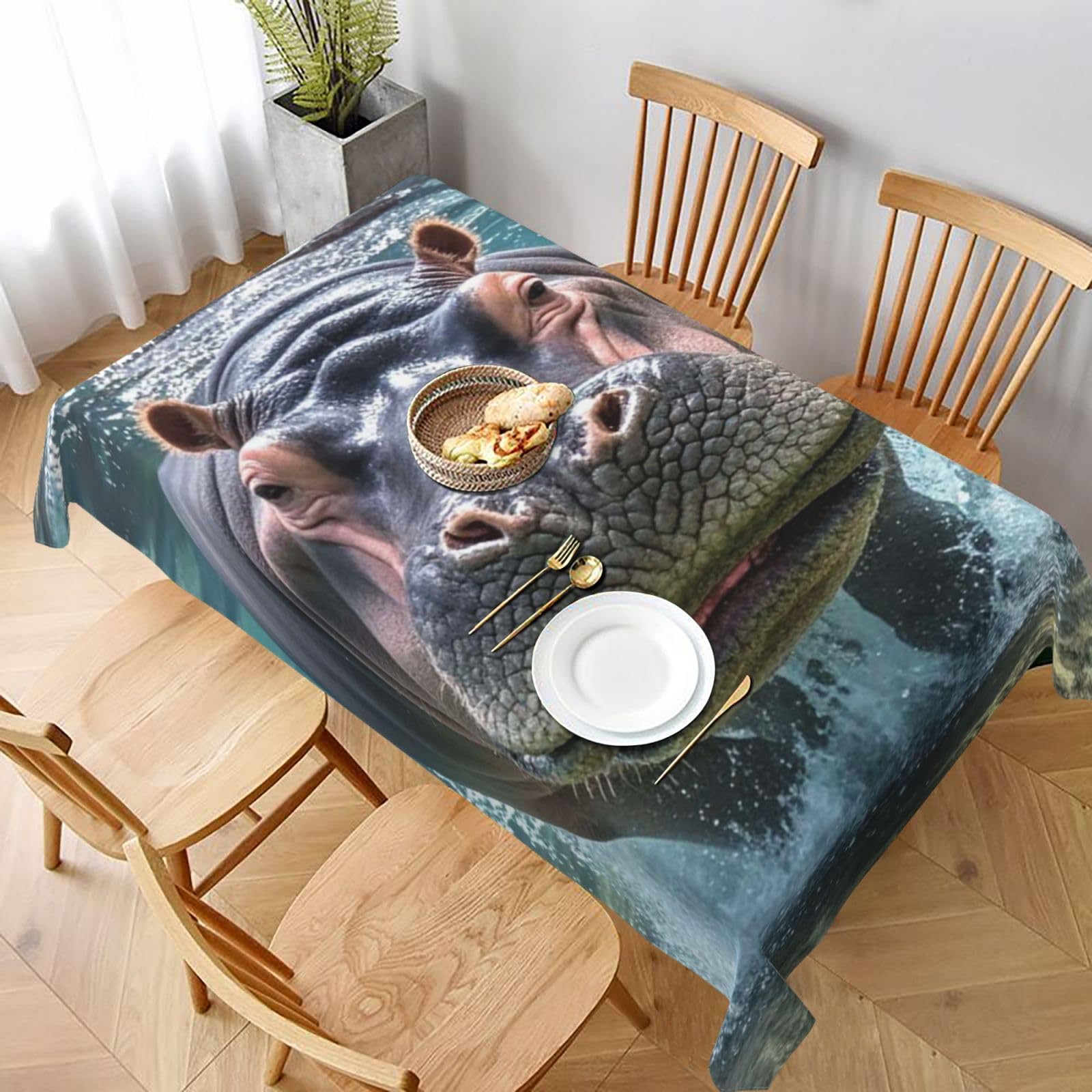 MXDLKSWPOH Table Cloths for Rectangle Tables 152x228 cm Waterproof Farmhouse Table Cloth Diving Hippo Tablecloths Washable Wrinkle Free Table Cover for Dining Table Weddings Events Party Buffet