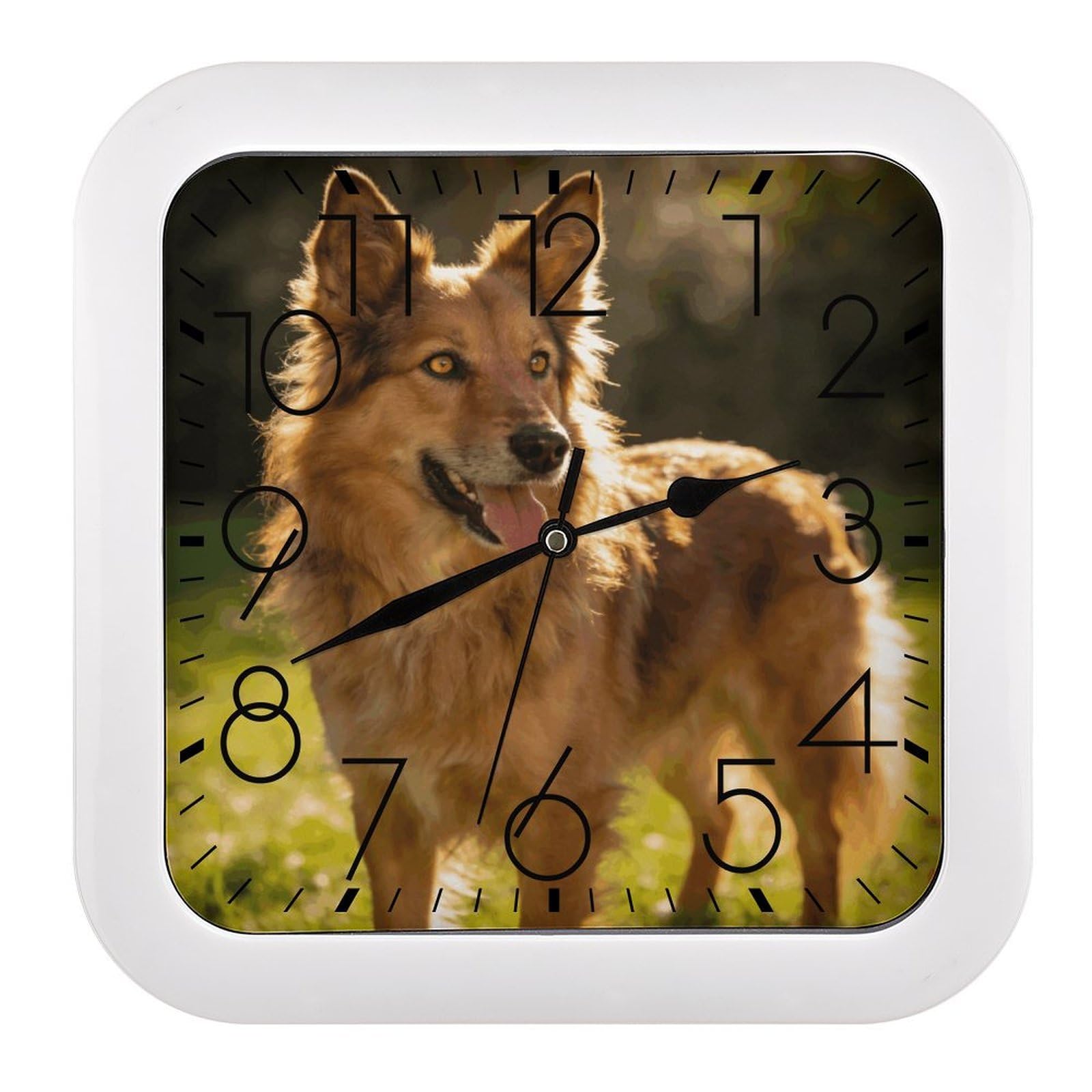 Fodpand Style Dog Wall Clock,Battery Operated Modern Retro Rounded Square Clock Clock For Bedroom Living Room Office Home Gym Porch Decor Indoor Outdoor 10.2 * 10.2In