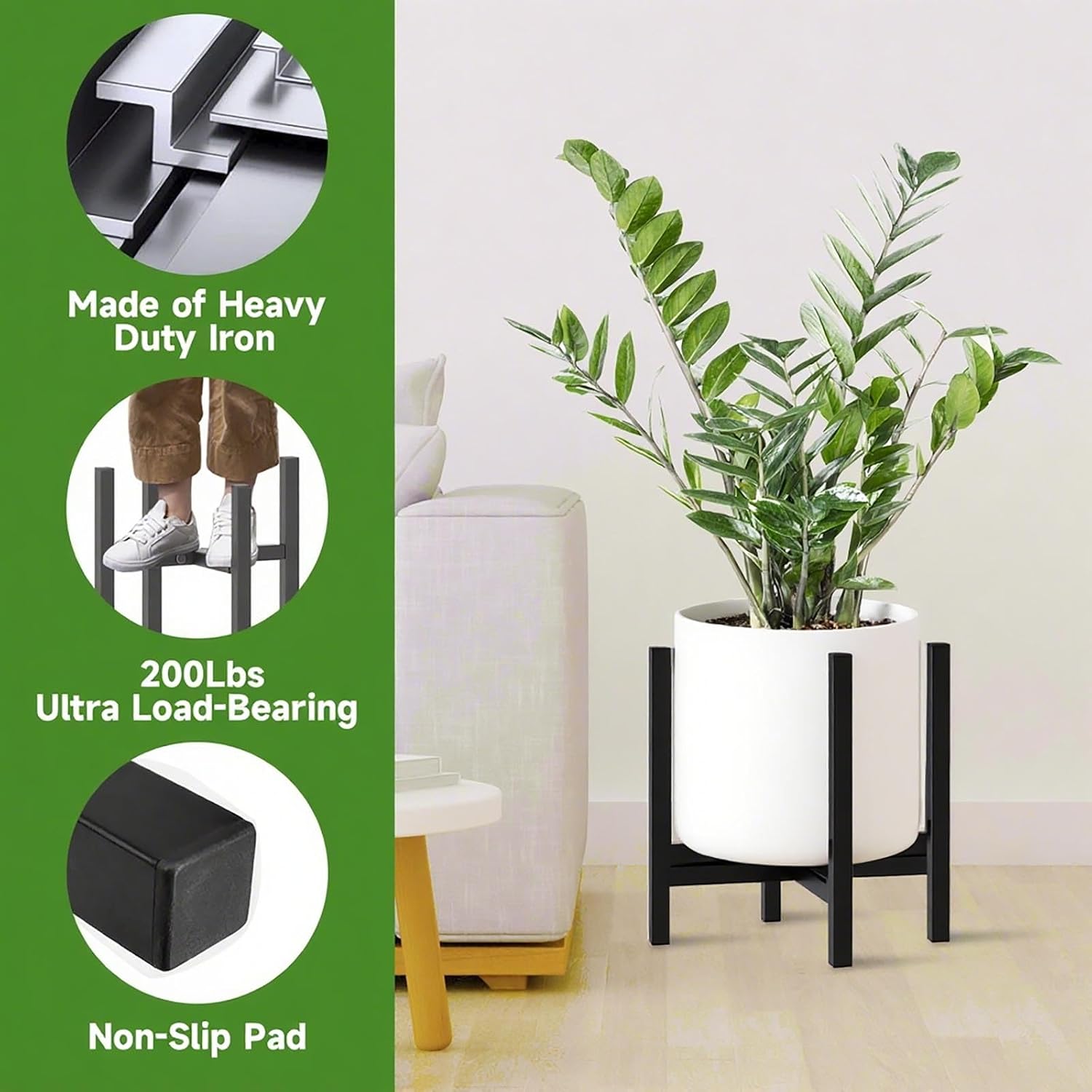 JUSTHERE Adjustable Plant Stand Indoor for 10"-16" Plant Pot, Modern Flower Stand Indoor Plant Stand, Adjustable Metal Heavy Duty Plant Holder for Large Pot (Pot & Plant Not Included), Black, 1 Pack