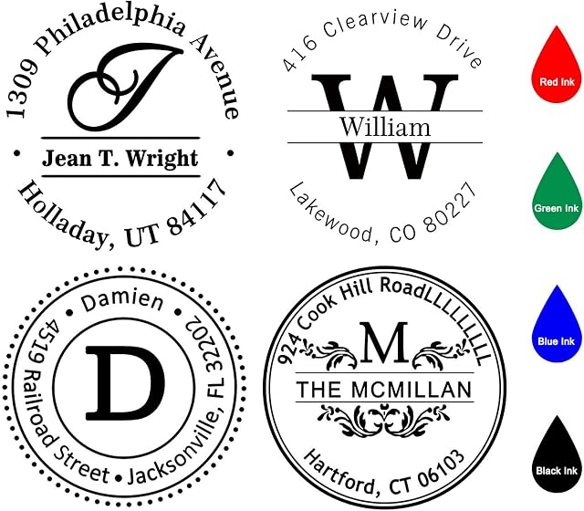 Custom Stamp Self Inking,Personalised Stamp,Diameter 40mm,Round Monogram Return Address Rubber Stamps for Business,Wedding,Teachers,Nurses,Home,Bank or Office