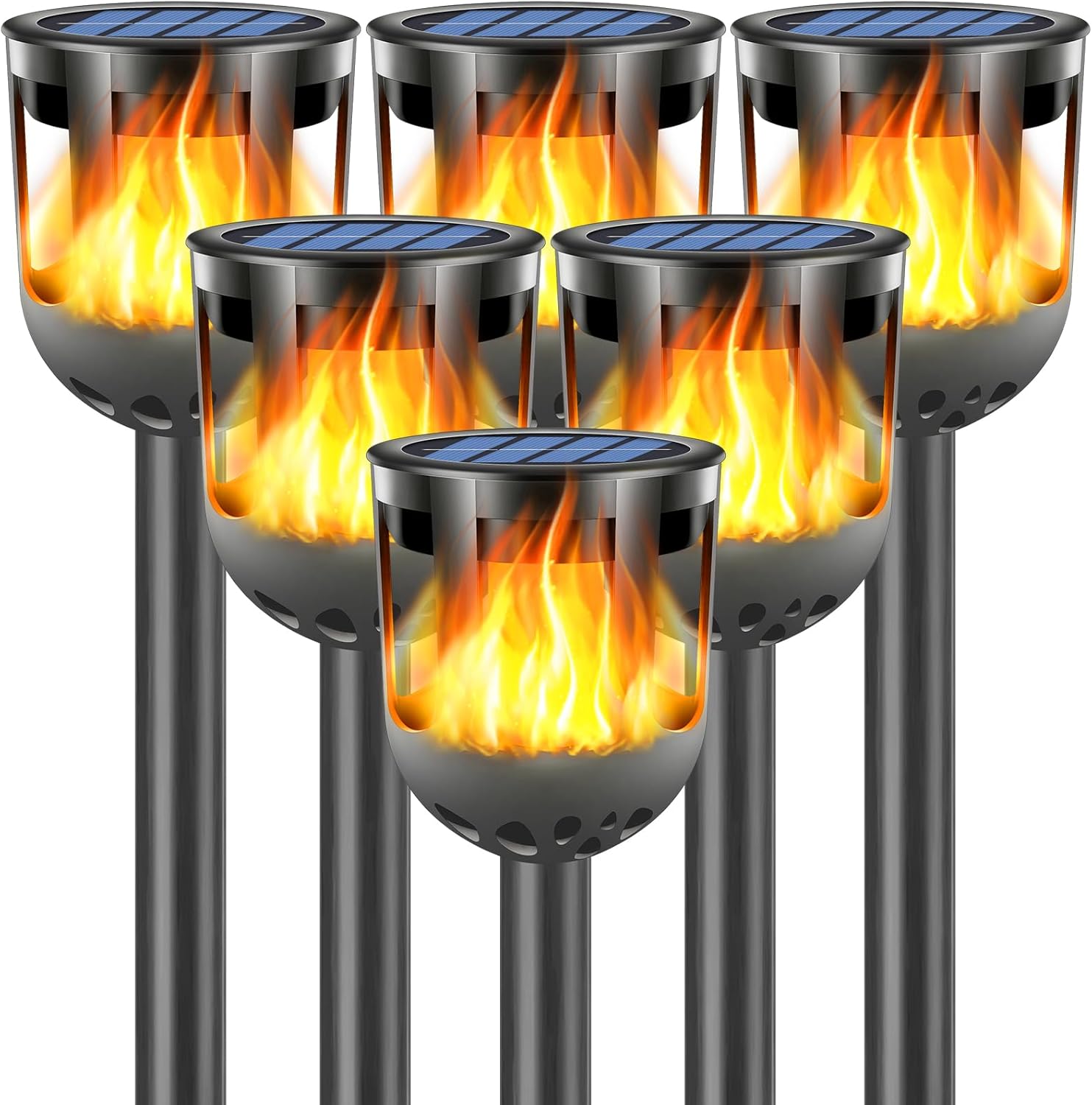 Solar Tiki Torches with Flickering Flame - Solar Lights Outdoor Waterproof, Auto On/Off, Solar-Powered Decorative Lighting for Garden, Yard, Landscape, Patio, Driveway, Walkway, Pathway (6)