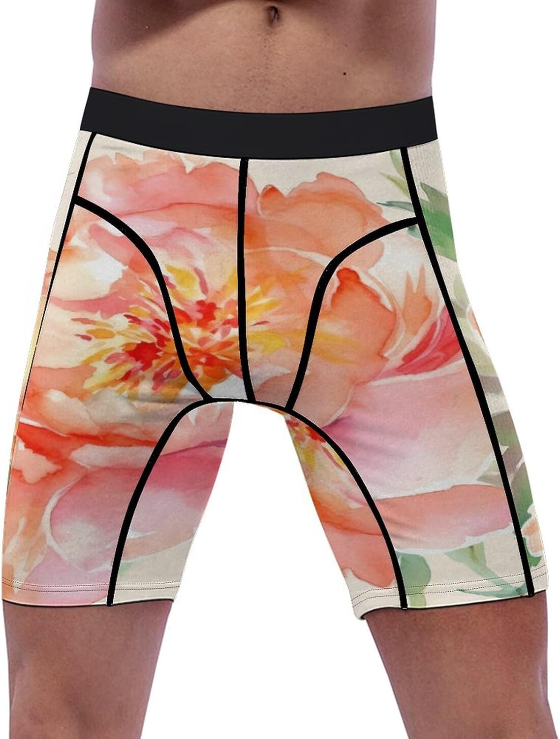 Peach Peony Compression Shorts Men Spandex Sport Shorts Workout Performance Baselayer Underwear
