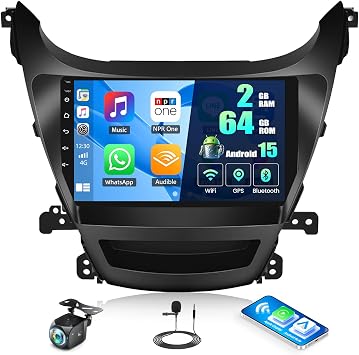 SIXTOP 2G+64G Android Car Stereo for Hyundai Elantra 2014-2016 Wireless CarPlay Android Auto, 9 inch Touchscreen GPS Navigation,Bluetooth Radio, 28UI WiFi FM/RDS, SWC, EQ AHD Rear Camera