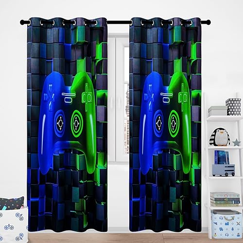Miniatura 8 de PERFEMET Cortinas opacas para dormitorio de niños, 2 paneles de consola de videojuegos negro y rojo, cortinas opacas para niños, cortinas opacas
