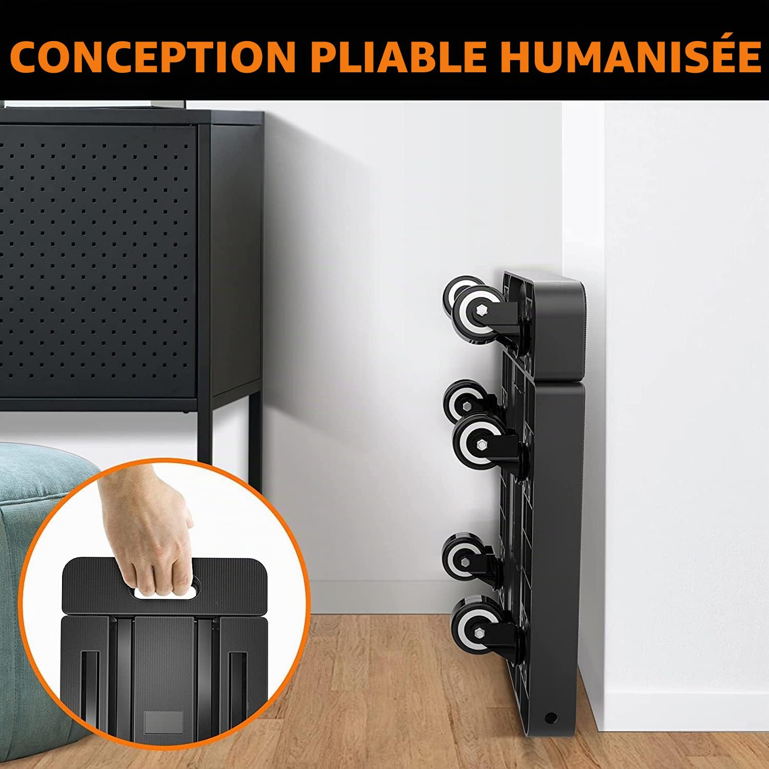 Ronlap Diable Pliant, Chariot à Main Pliable à 6 Roues avec 2 Cordes élastiques, Chariot à Bagages Robuste Portable d'une capacité de 225 kg, pour Transporter des Bagages, Noir