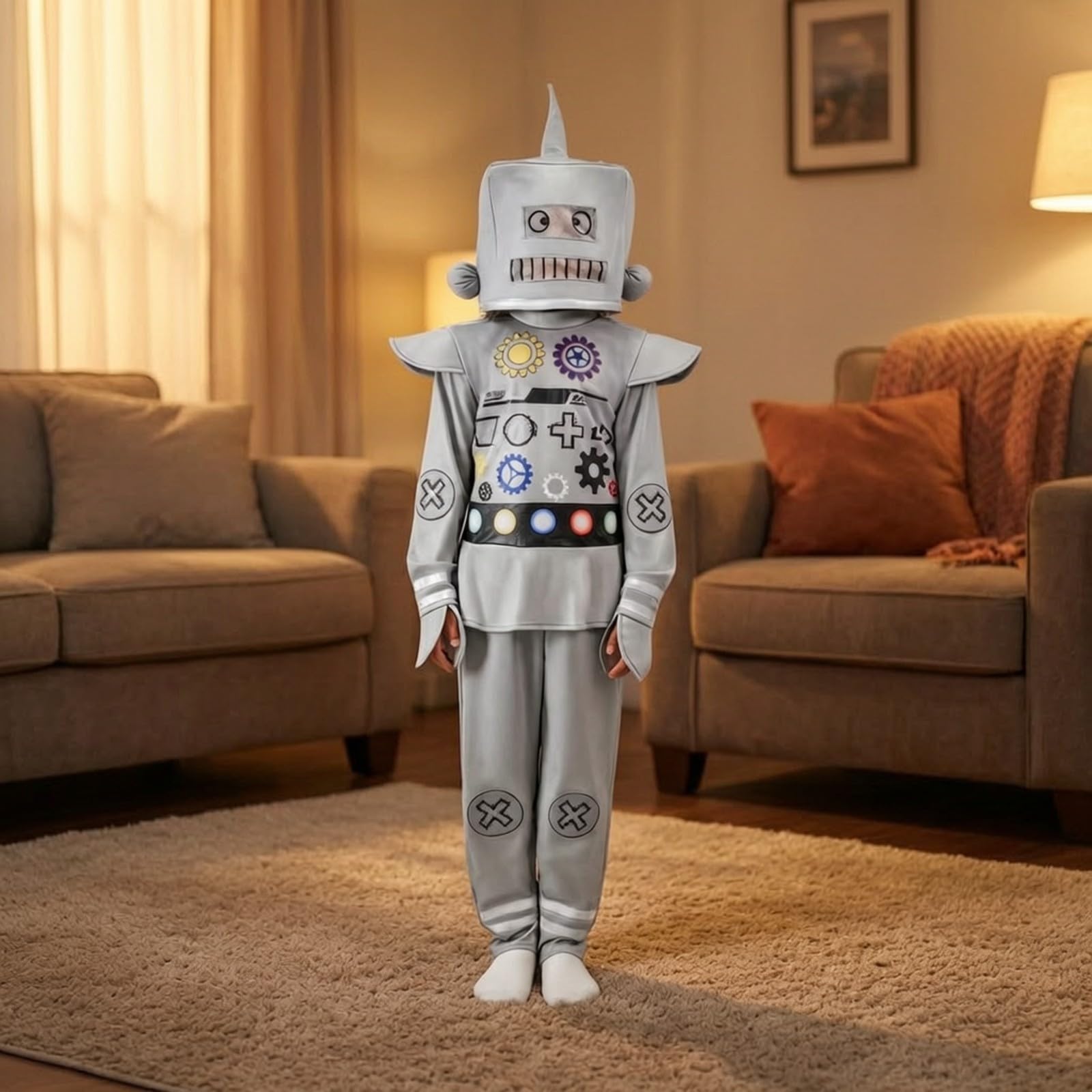 Harilla Tuta da Robot per Bambini Leggero Costume da Robot con Copricapo Divertente Vestito di Carnevale per Recite Scolastiche, Feste a Tema