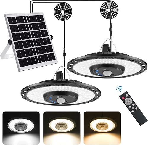Miniatura 10 de Auzev Luces Solares para Interiores y Exteriores 3000LM Luz de Cobertizo con Energía Solar con Interruptor, Control Remoto, Temporizador, 3 CCT IP65