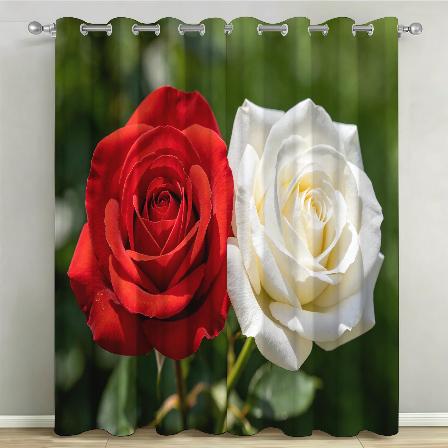 Rideau Occultant Thermique Isolant à Oeillets 110x215 cm Opaque Fleurs Roses Rouges C/1590