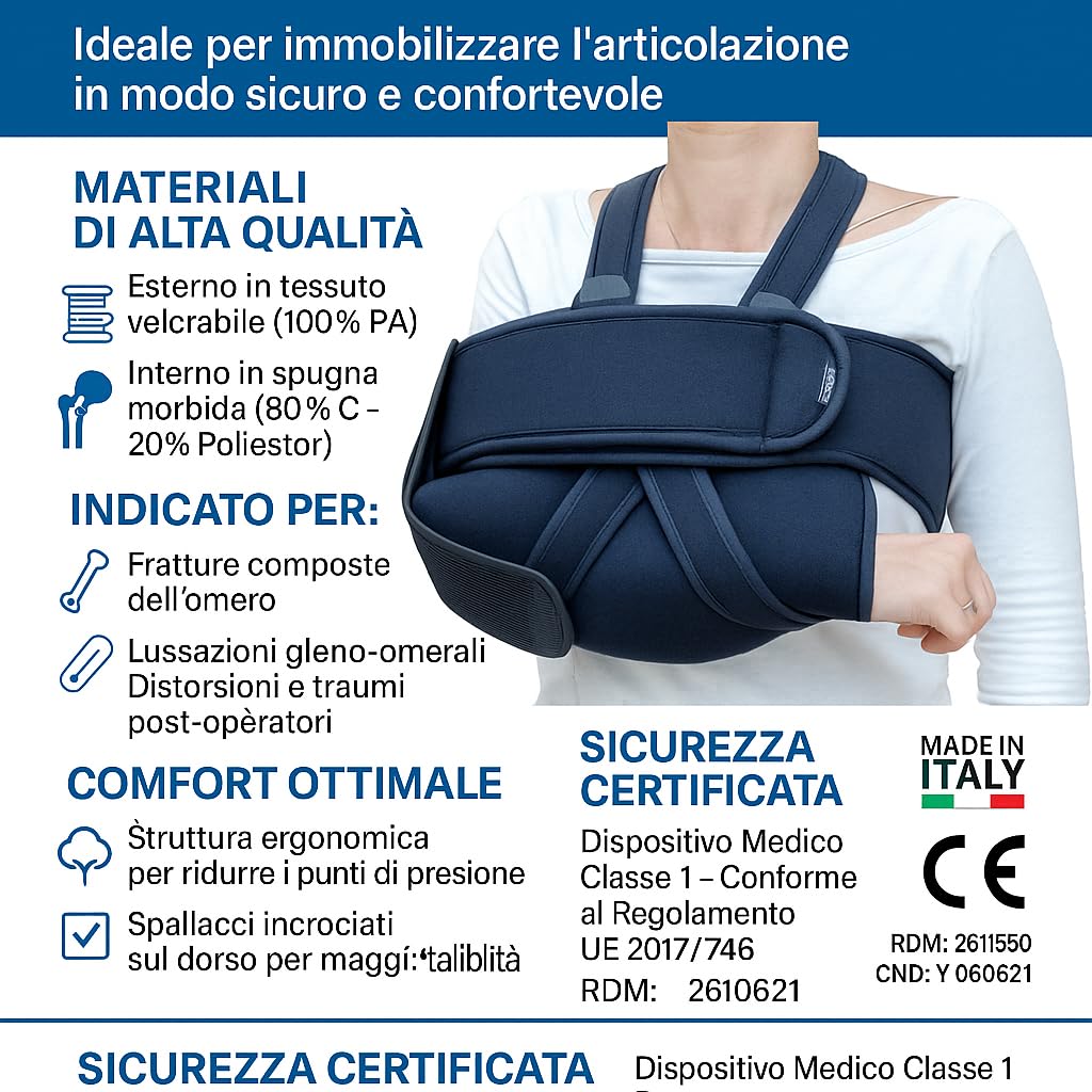 SPES - Tutore Spalla e Braccio Shoulder Block, Immobilizzatore Post Operatorio per Lussazione e Frattura Omero, Sostegno Ambidestro Regolabile - Taglia Unica, Nero