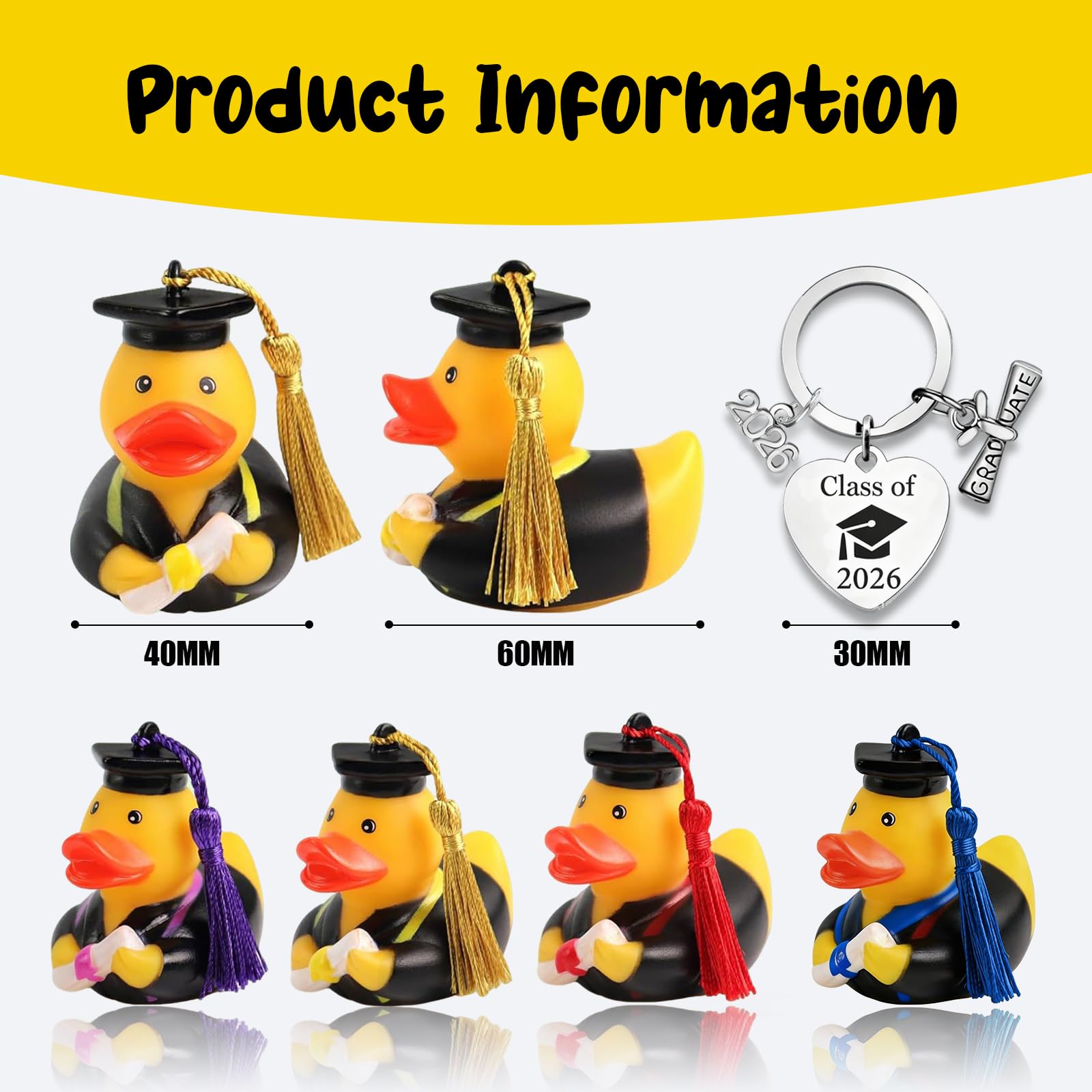 Paperelle di Gomma Anatra Rubber Duck Regalo Laurea con Diploma e Cappello Portachiavi