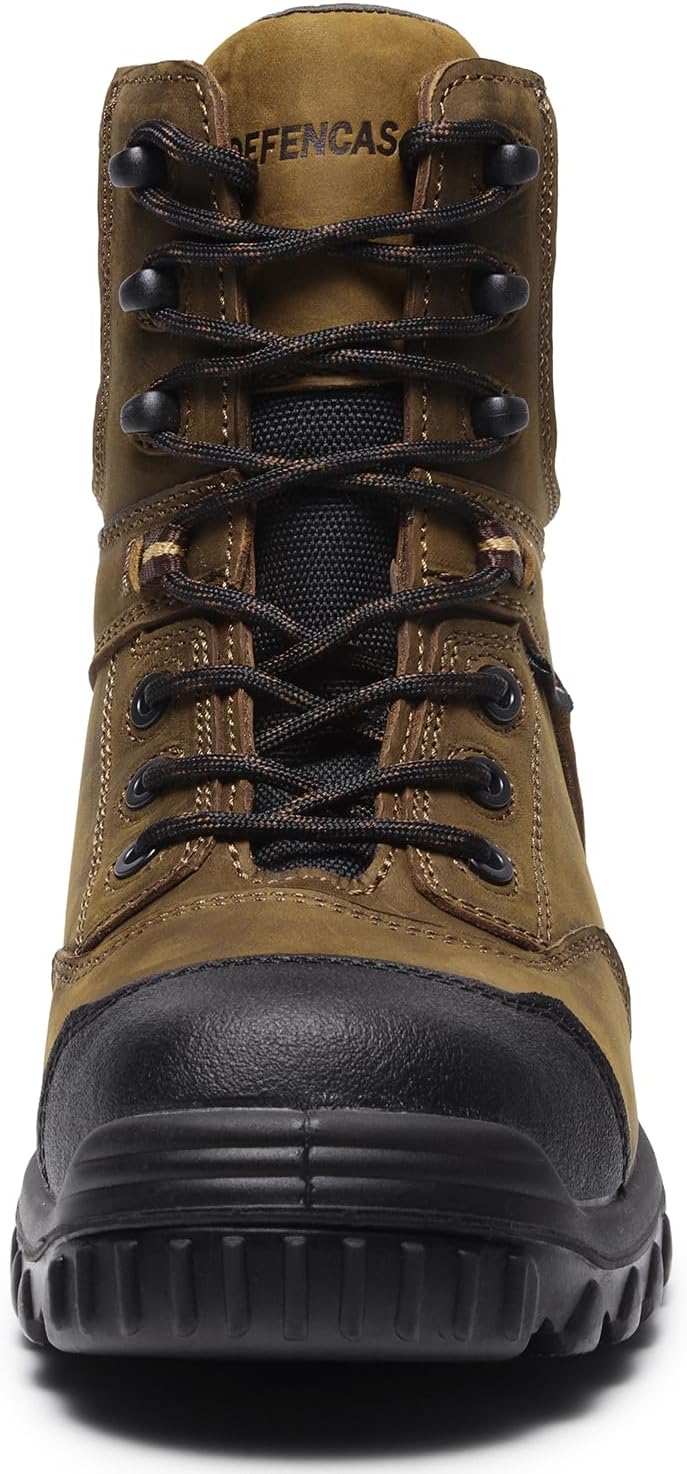 Men’s 6” & 8”Waterproof Work Boots, Composite toe Construction Boots with Slip-Resistant Rubber Outsole, Electrical Hazard Protection, Full-Grain Crazy Horse Leather Safety Shoes D058701-D088701