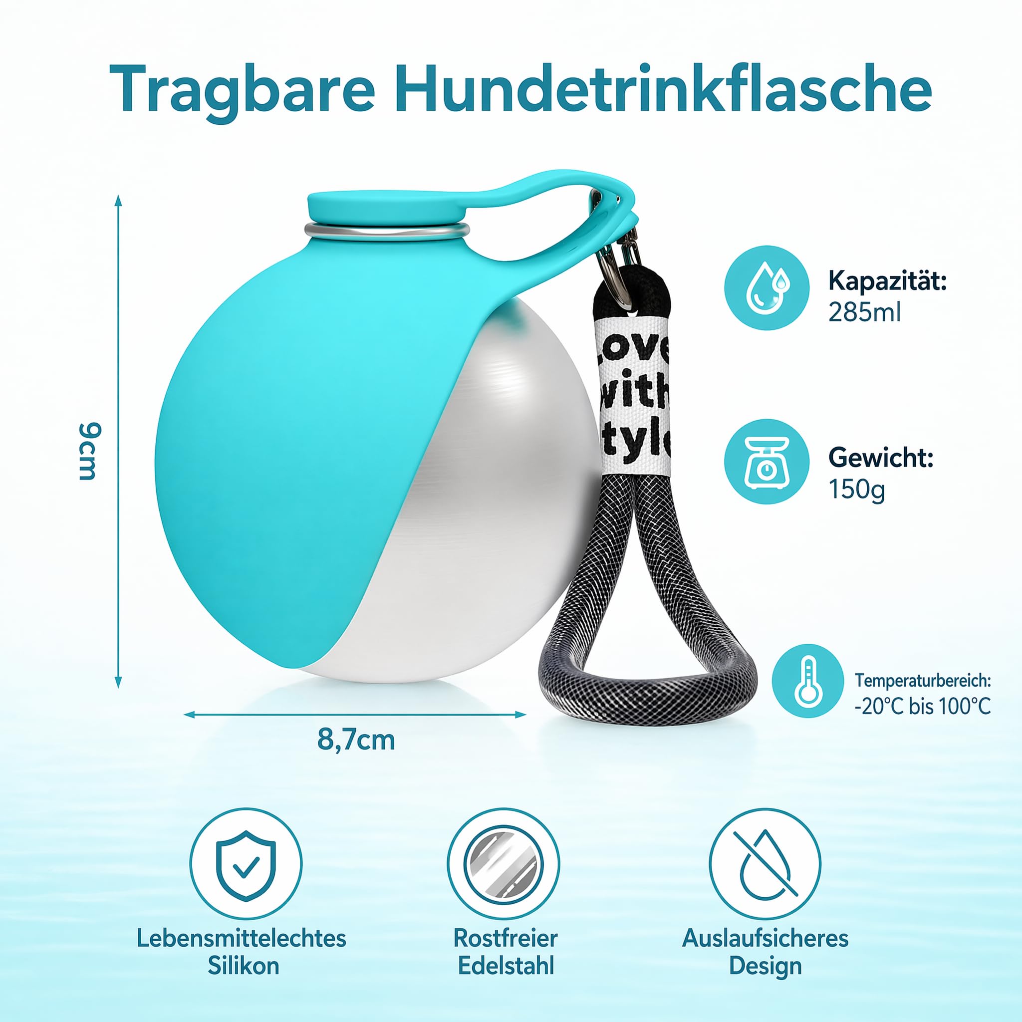 Trinkflasche Hunde für Unterwegs, Hunde Trinkflasche to Go, 285ml Edelstahl Hundetrinkflasche für Unterwegs mit Silikonnapf, Wasserflasche Hunde für Welpen Kleine Mittel Katzen Reise Camping