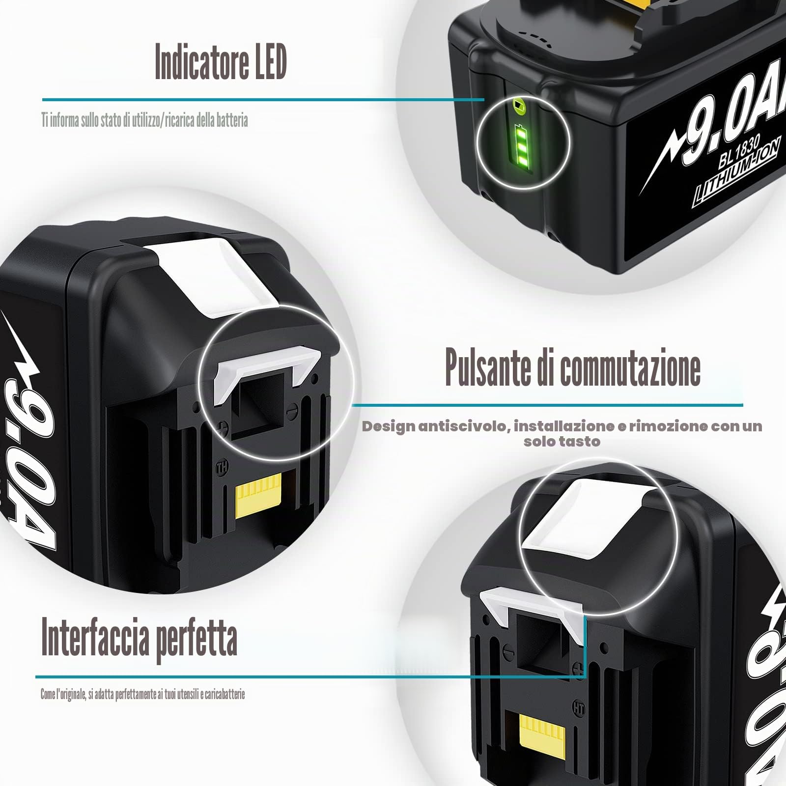 Batteria di ricambio BL1890B per Makita 18 V 9000 mAh per Makita BL1860 BL1850B BL1850 BL1840B BL1835 BL1830 BL1815 LXT-400 194204-5 194205-3 con indicatore LED