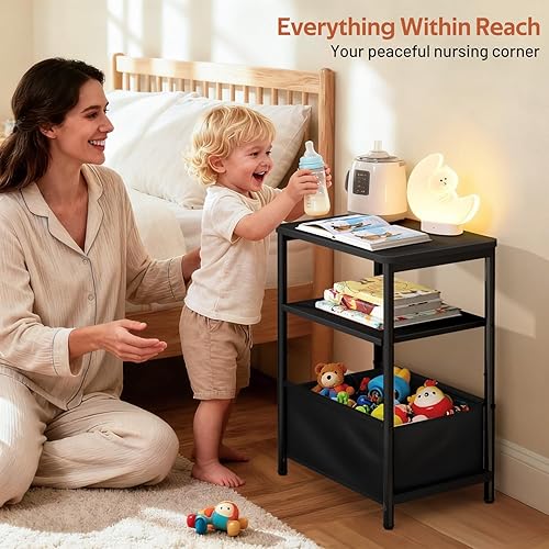 Miniatura 6 de MISSLO Mesa auxiliar para cuarto de bebé para sala de estar con cesta de tela, mesas auxiliares pequeñas para espacios pequeños con mesa de