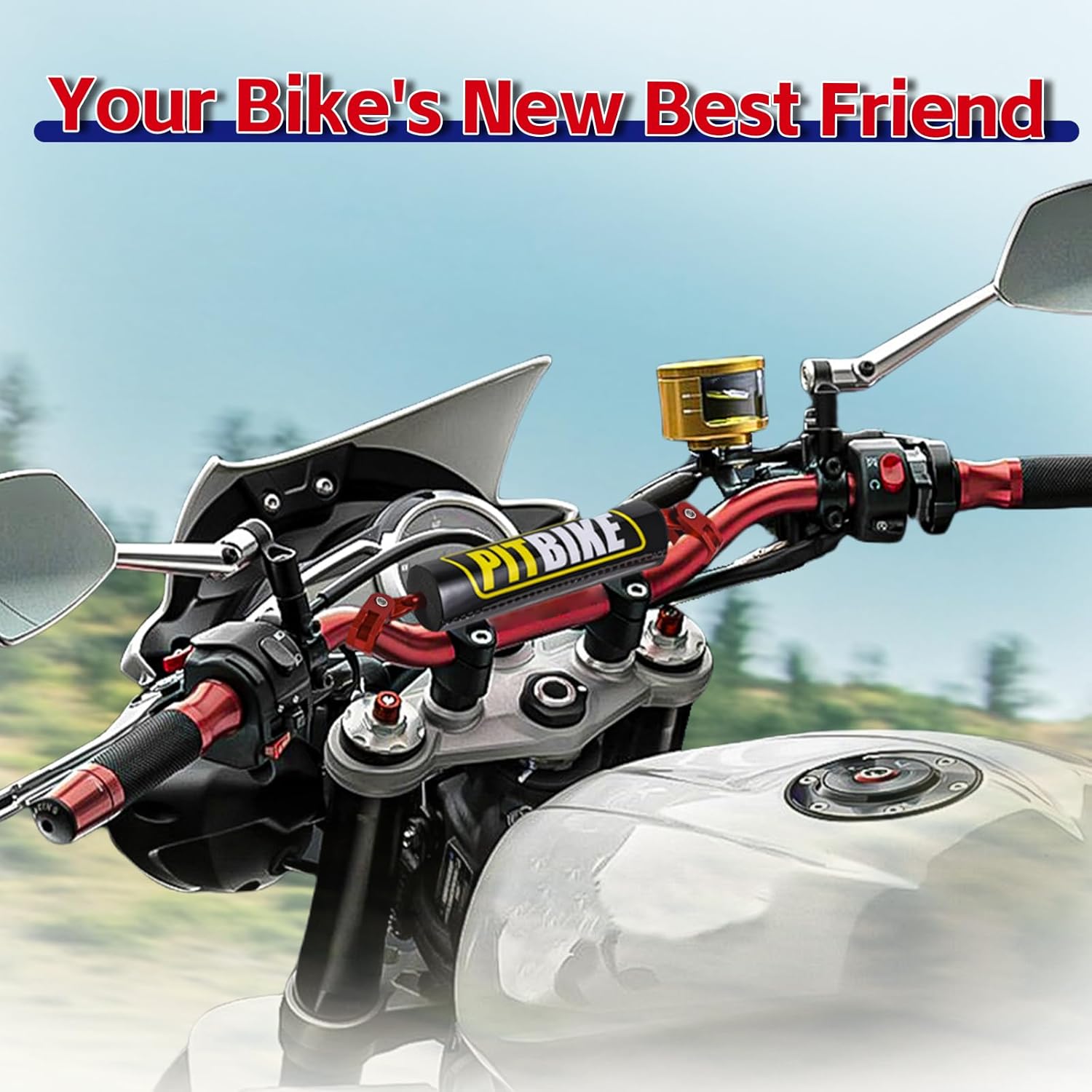 7/8" Pit Bike Handlebars with Foam Pad – Motorcycle Handlebars for CRF YZF KXF KLX RMZ DRZ Dirt Bikes, ATV, Quad, E-Bike Mods,T6 Aluminum 7/8 Motorcycle Handlebar Upgrade (Red)