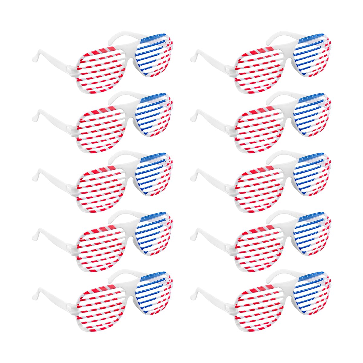 Lotsdonxia 4th of July Patriotic Glasses 12 Pack, USA Flag Party Sunglasses 15.5 × 5.5cm – Plastic Independence Day Decorations & Photo Booth Props