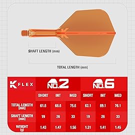 Target Darts K Flex Integrated Dart Flights and Shafts, No.6 Orange (Intermediate) | Pack of 3 K-Flex - No6, Kflex All in One Moulded Dart Flight & Stem | Professional Dart Accessories