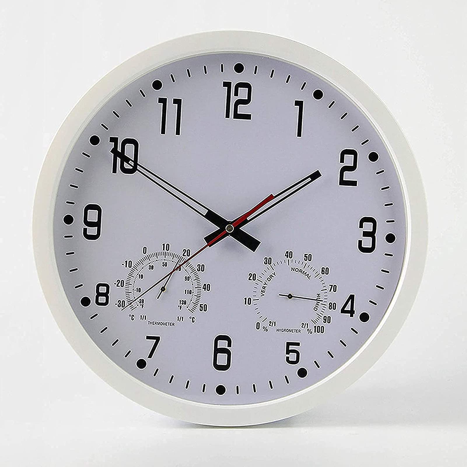 MYUYEE Outdoor Garden Wall Clock, 14 Inch Large Waterproof Garden Clock with Hygrometer Thermometer Waterproof Outdoor Clock Decorative Fen Ornament Outside Clock Mute Wall Cl(White)