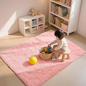 Zentavio Pink Rugs for Girls Room 3x5 Area Rugs for Living Room Small Carpet for Bedroom Cute Washable Soft Fluffy Shag Aesthetic Plush High Pile Throw Rug for Nursery Kids Room Dorm Room
