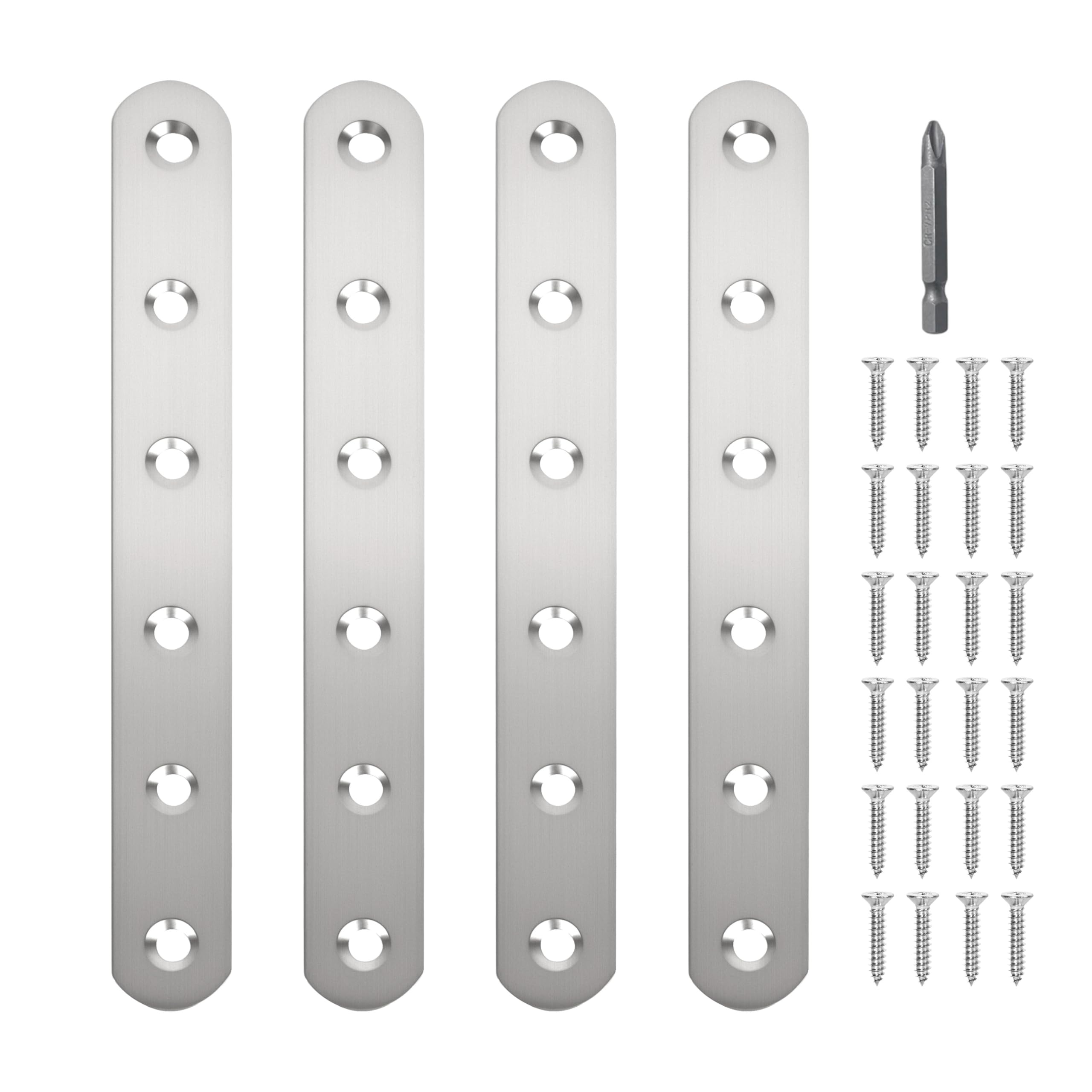 4 Pack Straight Brace,Flat Brace 6.1” x 0.75”,Stainless Steel Flat Metal Braces,Repair Bracket with Screws