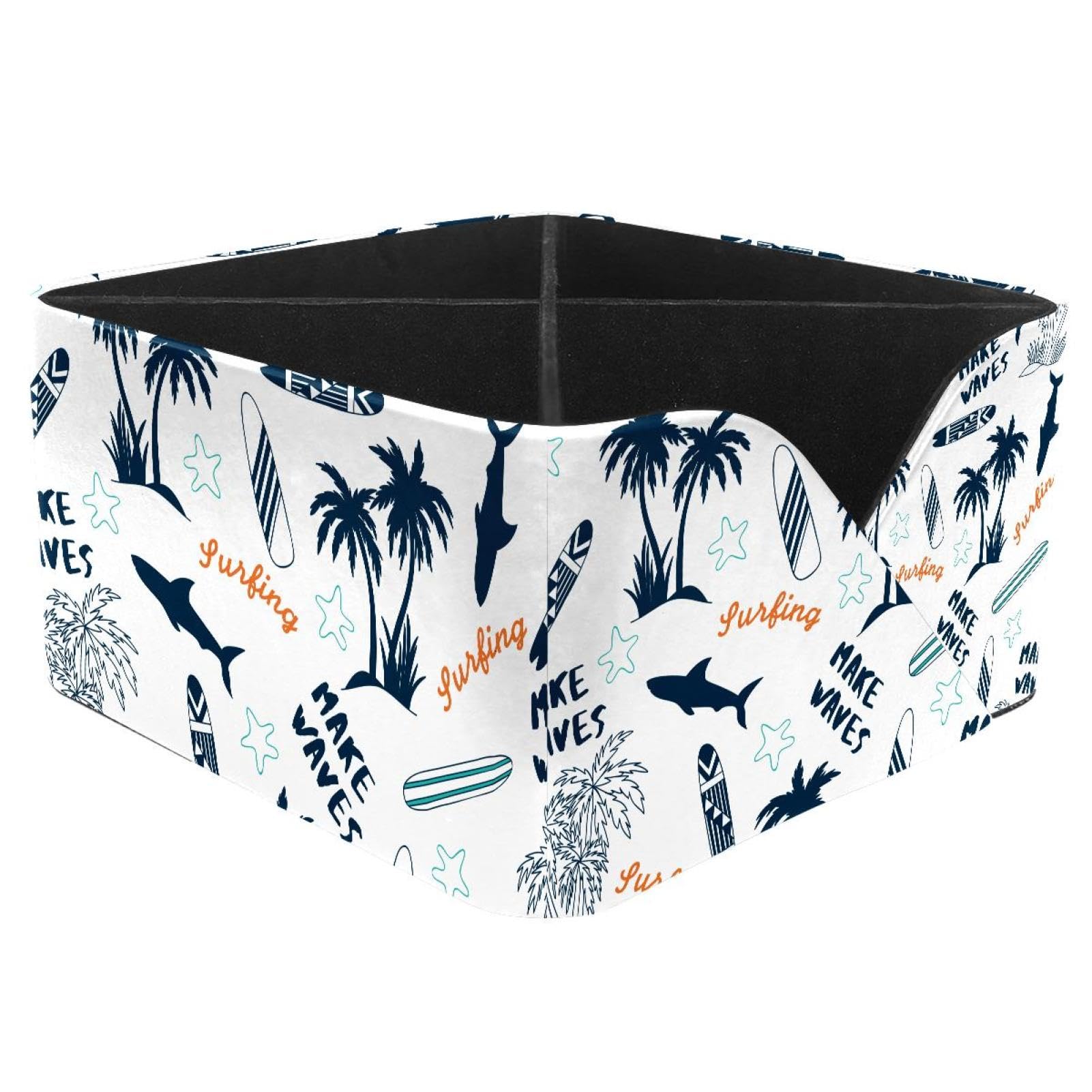 KengjuTesu Summer Palm Tree Surfboard Shark Desktop Organizer Pen Holder, Rectangular Pencil Cup for Office, Study and Makeup Stations