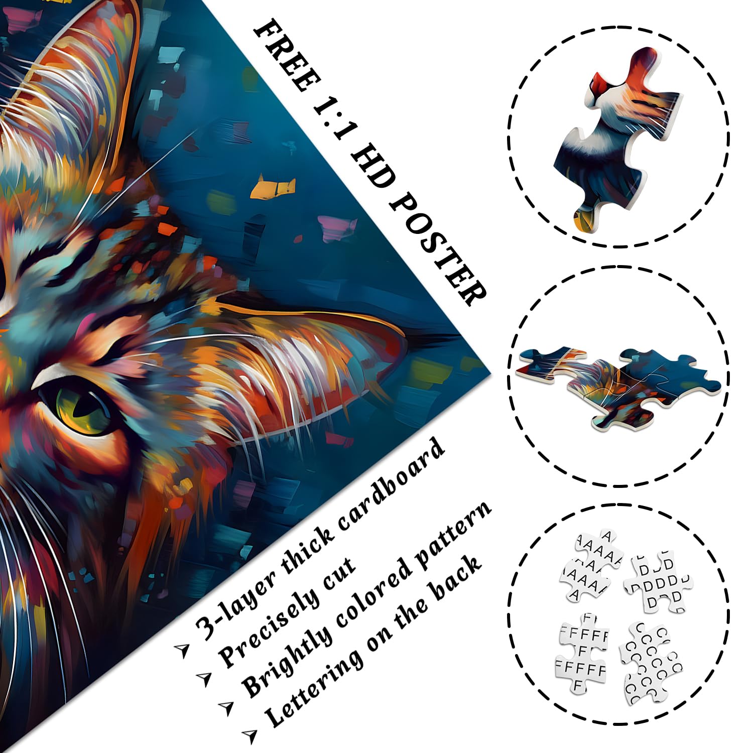 1000 Piece Cat Portrait Jigsaw Puzzle For Adults - Challenging Kitty Art Puzzle, 70x50cm, Great Gift For Cat Lovers
