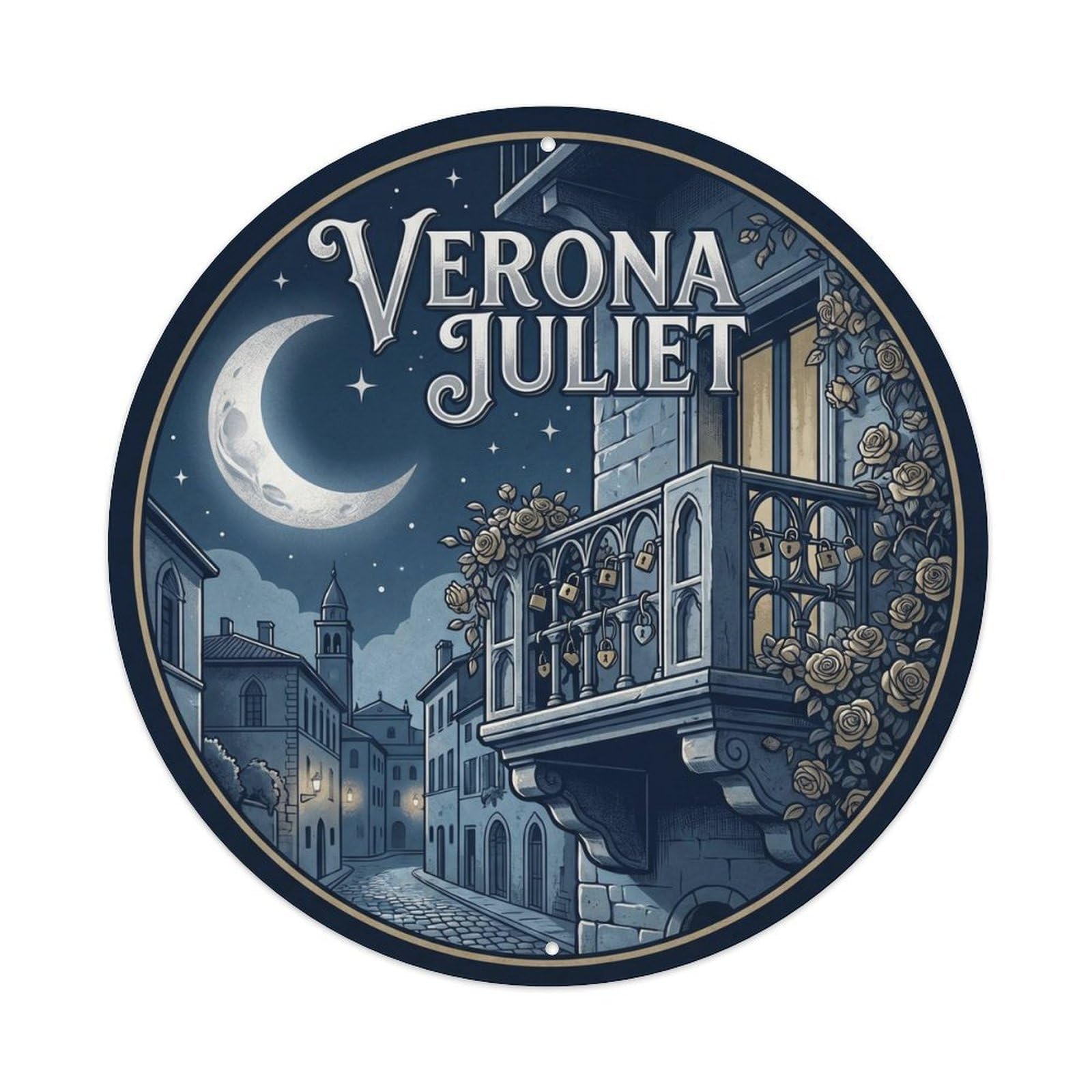 Vintage Verona Italy Romance Balcony Landmark Travel Metal Tin Sign