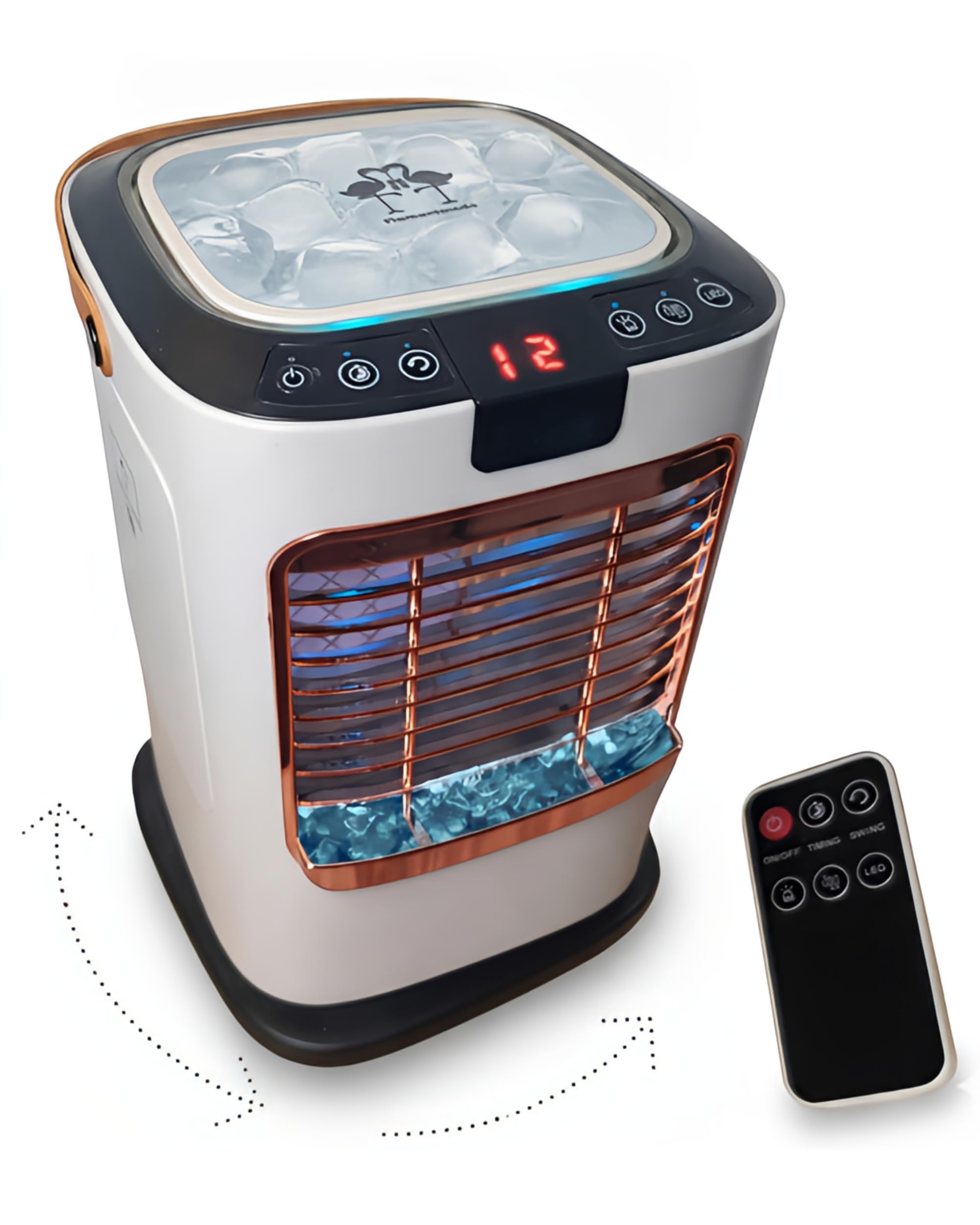 Cooli Frais ULTRA 26 TÉLÉCOMMANDÉ – Rafraîchisseur Mobile Rotatif 2026 Double Réservoir 1.3L (Eau + Glace) 6 Vitesses / 3 Modes – Rotation 120° – Rideau d’Eau + Double Pulvérisation USB Type-C Secteur
