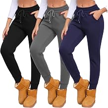 NEW YOUNG 3 Pack Fleece Lined Sweatpants for Women-Womens Joggers Pants with Pockets Workout Yoga Pants