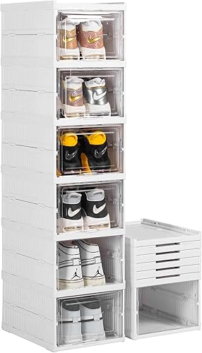 Miniatura 1 de Caja de almacenamiento de zapatos, organizador de zapatos plegable de 6 niveles sin ensamblaje con puerta transparente, estante para zapatos que