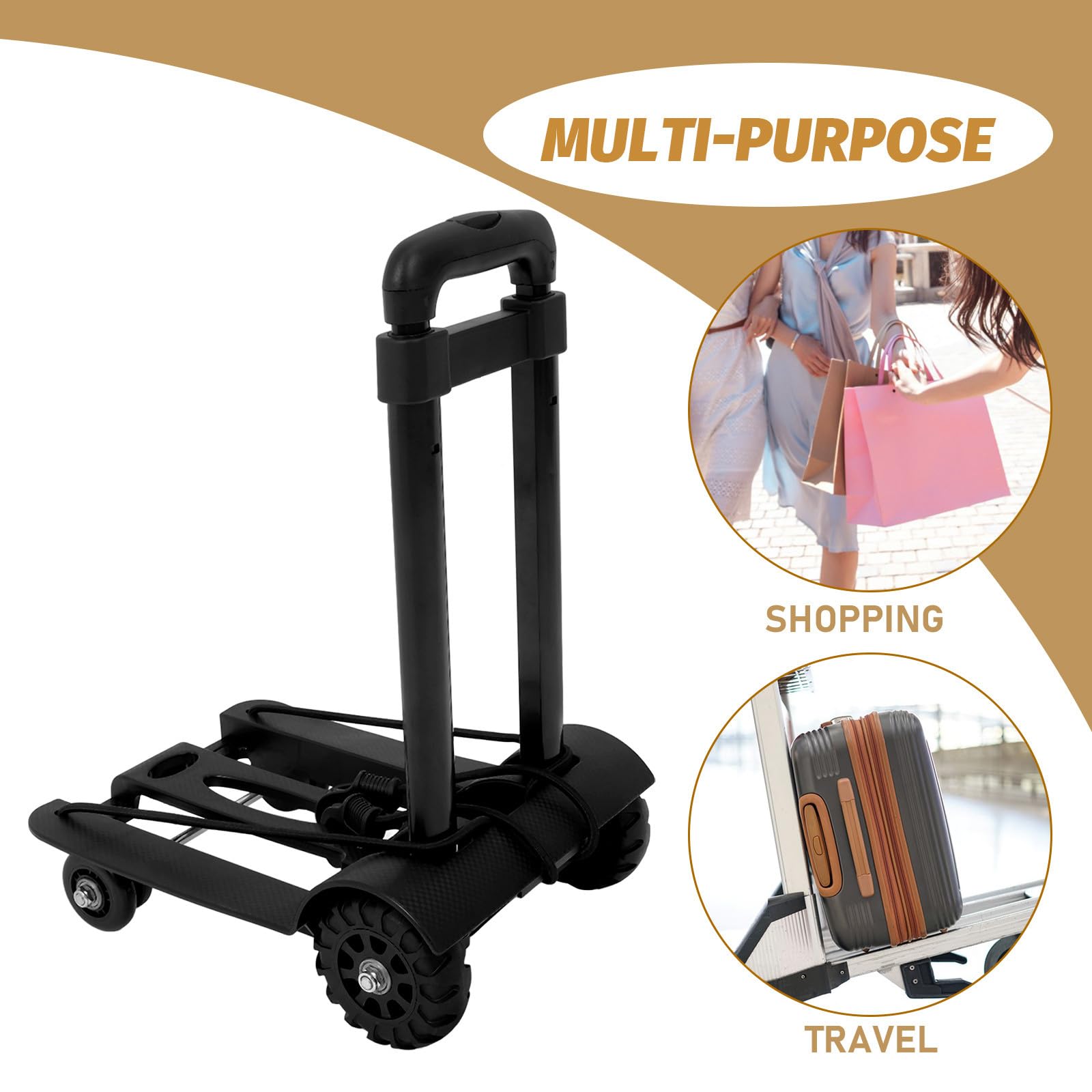 Carrito en Color Negro de Aleación de Plegable Portátil Diseño Engrosado, Ruedas Silenciosas y Barra de Tracción para y Viajes