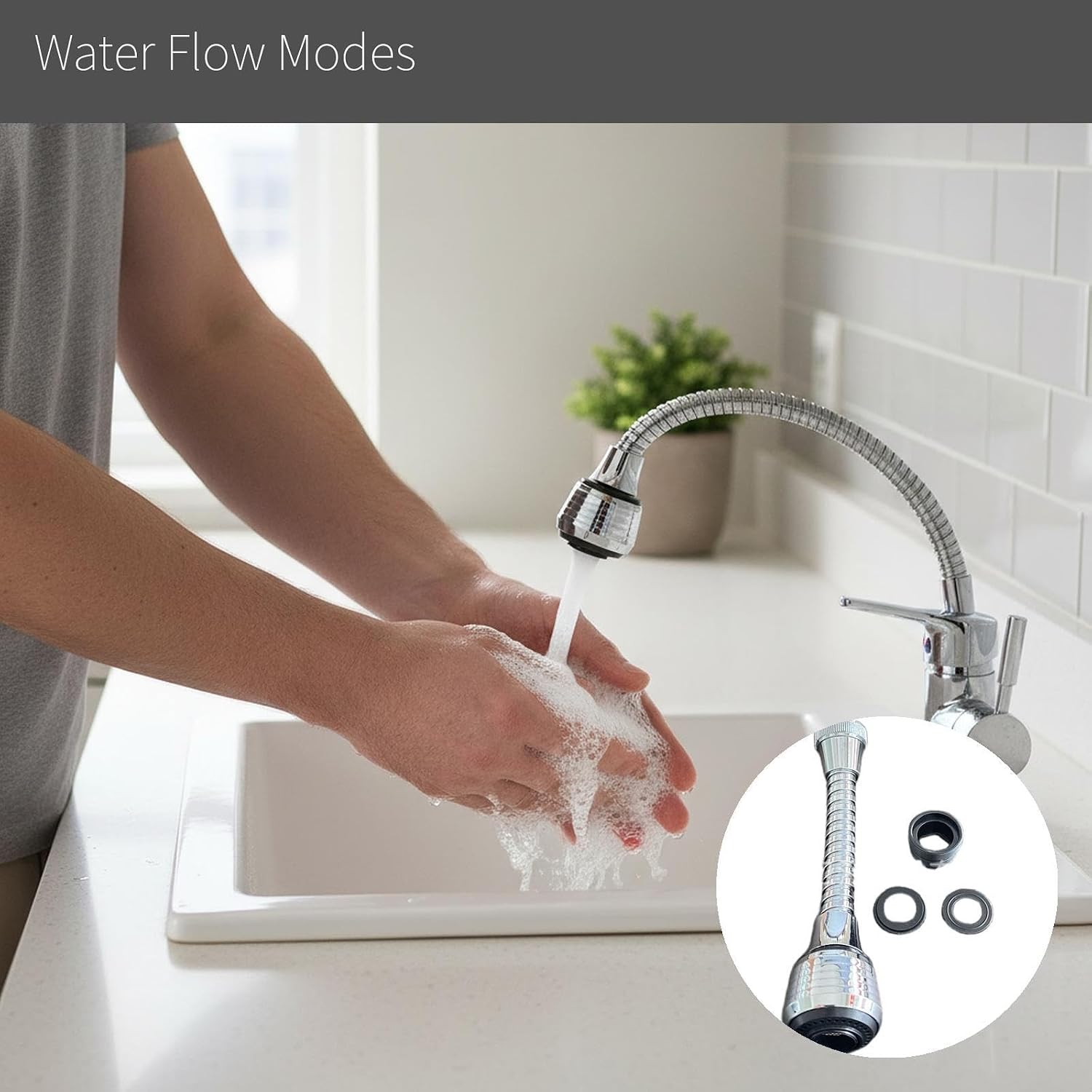 360-Degree Rotating Faucet Extension for Kitchen Sink – Adjustable Length, Dual-Flow Water for Countertop Cleaning and Rinsing (Black,5.51×3.74in)