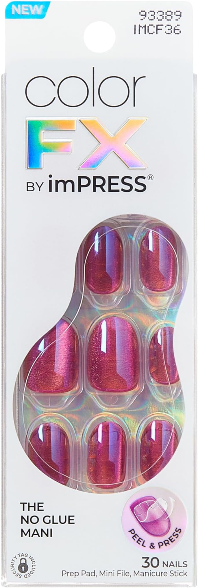 Kiss colorFX by Impress Press On Nails , ‘Around You’, Solid Pink with Pearlescent Finish, Short Oval, IMPROVED adhesive, Includes 30 Fake Nails, Prep Pad, 1 Manicure Stick, 1 Mini Nail File