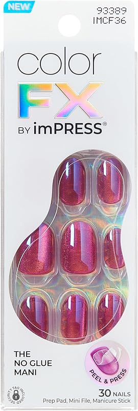 Kiss colorFX by Impress Press On Nails, Around You, 30 No Glue Peel and Stick Nails Kit with IMPROVED Adhesive, Pink Short Oval Pearlescent Effect, Includes Prep Pad, Manicure Stick & Mini File