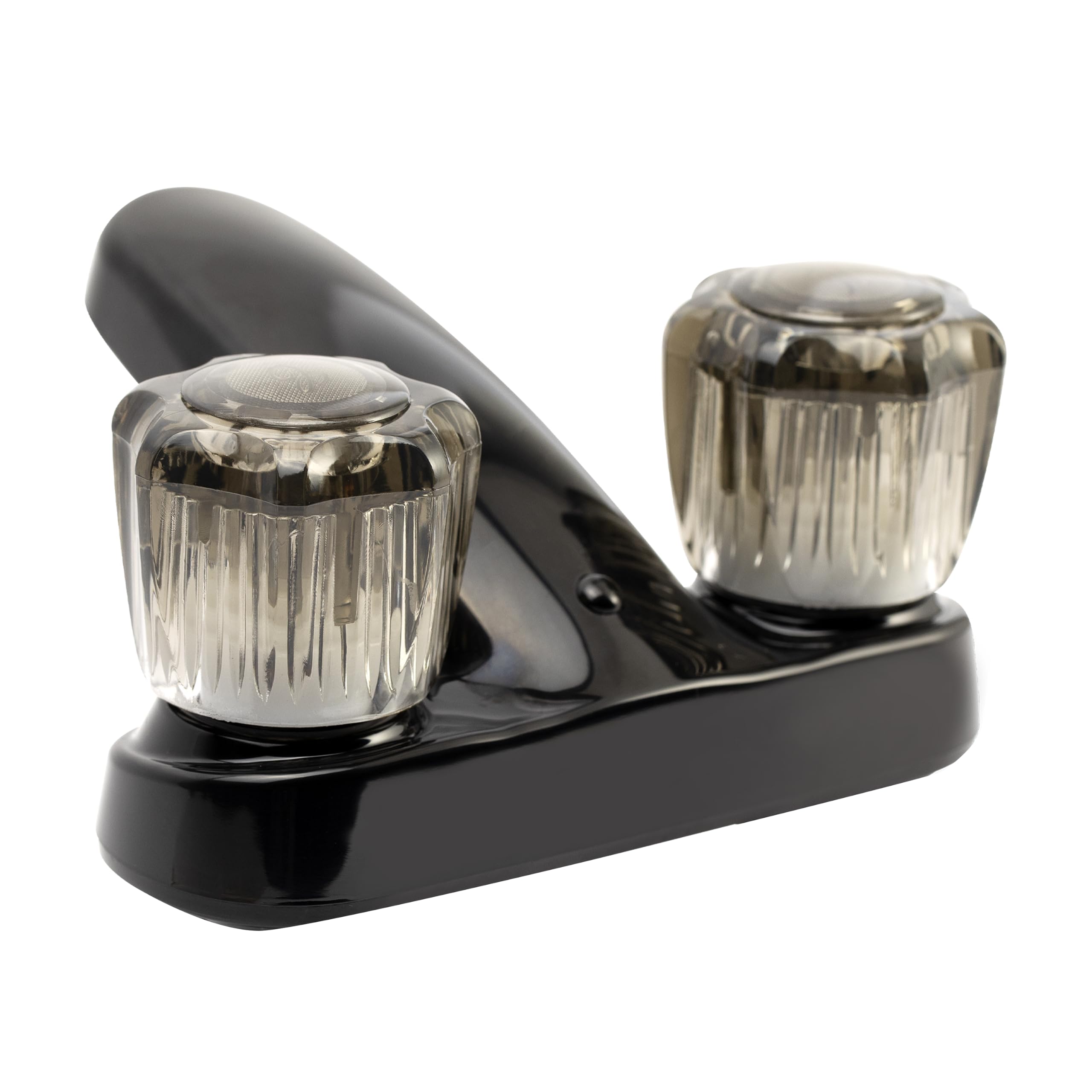 Dura Faucet Grifo de lavabo RV con pomos acrílicos ahumados, color negro