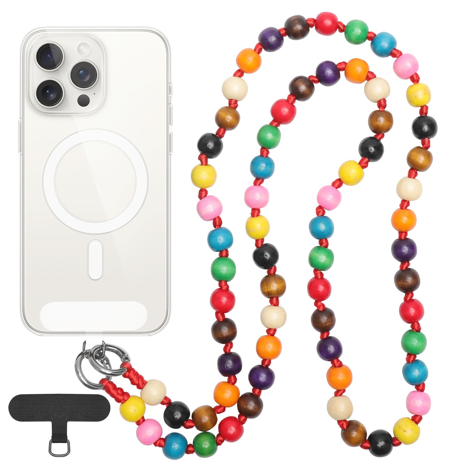 Collana universale con perle di legno, per cellulare, per cellulare, per cellulare, per cellulare, per cellulare, colore: cachi