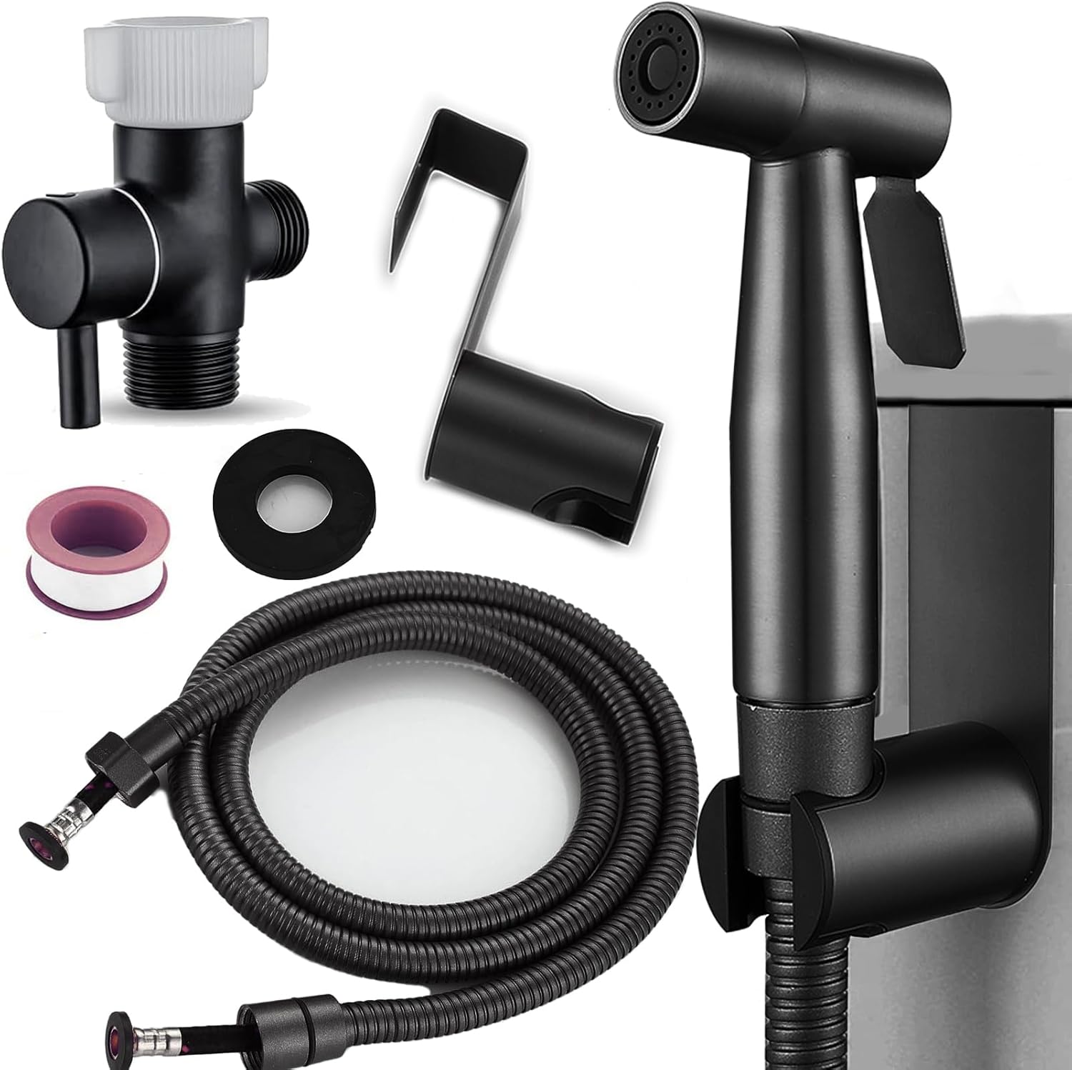 Steel Bidet Sprayer for Toilet – Handheld for Cloth Diapers, Bathroom Jet Kit with Explosion-Proof Hose, Great Water Pressure for Pet Bathing & Feminine Hygiene (Black)