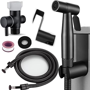 Steel Bidet Sprayer for Toilet Handheld for Cloth Diapers, Bathroom Jet Kit with Explosion-Proof Hose, Great Water Pressure for Pet Bathing & Feminine Hygiene Black