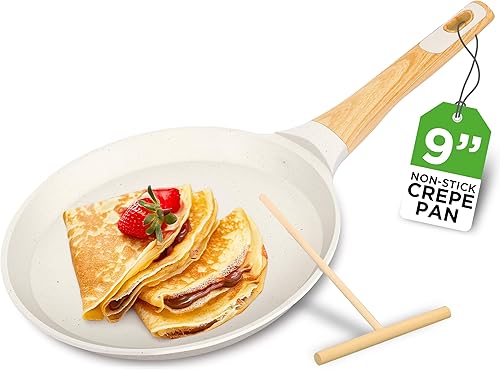 Miniatura 9 de NutriChef Juego de 2 sartenes antiadherentes para crepé, sartenes Dosa recubiertas de mármol de 11 pulgadas con esparcidores de madera, baquelita y