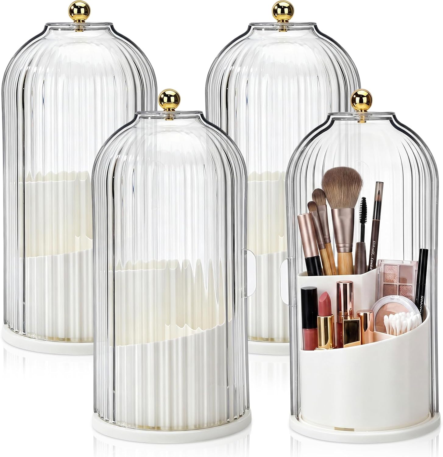 Novabright 4 Pack Makeup Brush Holder with Lid 360° Rotating, Clear